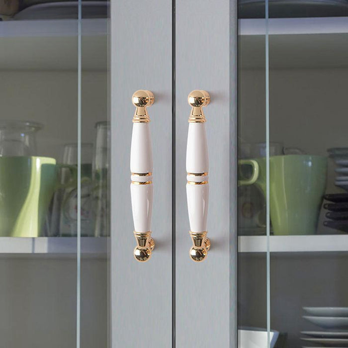 Light Luxury Gold White Creamic Kitchen Door Handles