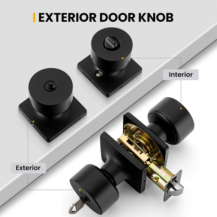 Matte Black Keyed-Alike Entry Door Knobs with Lock & Key