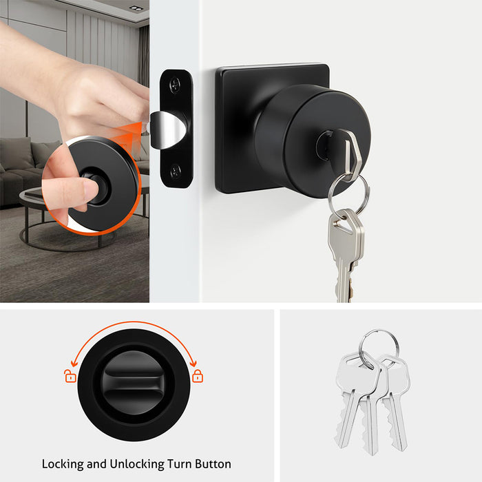 Matte Black Keyed-Alike Entry Door Knobs with Lock & Key