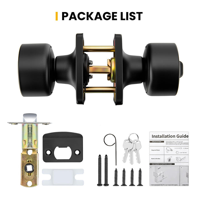 Matte Black Keyed-Alike Entry Door Knobs with Lock & Key
