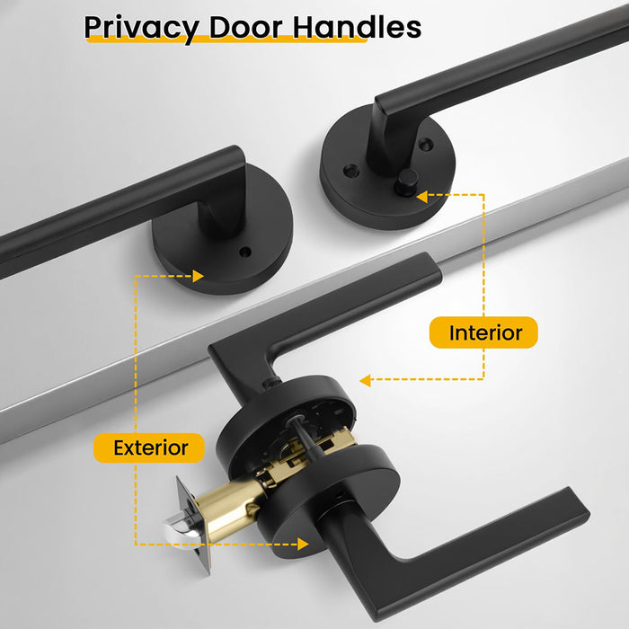 6 Pack Matte Black Privacy & Passage Interior Door Handles