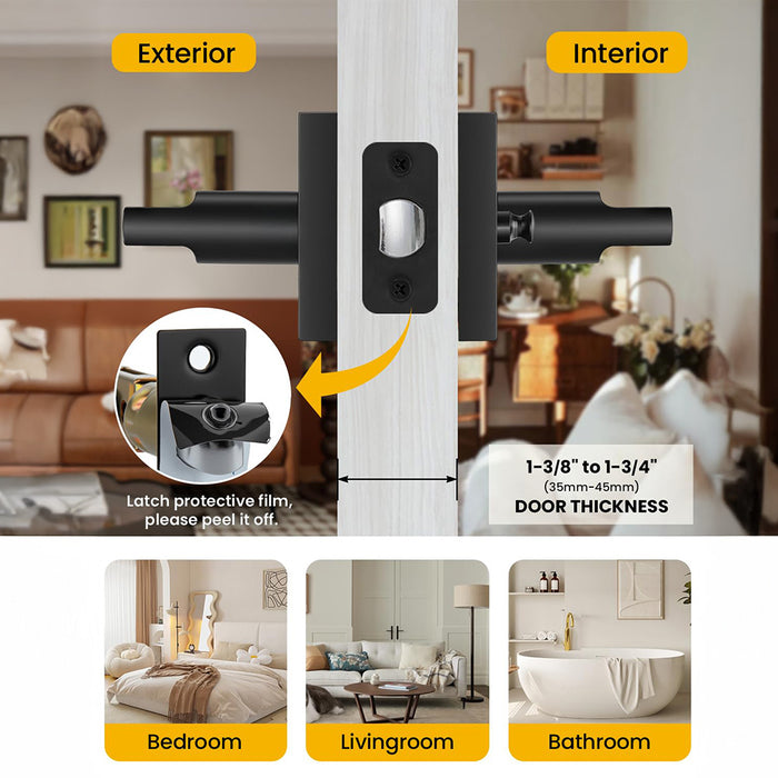 6 Pack Matte Black Privacy Door Handles For Bedroom & Bathroom