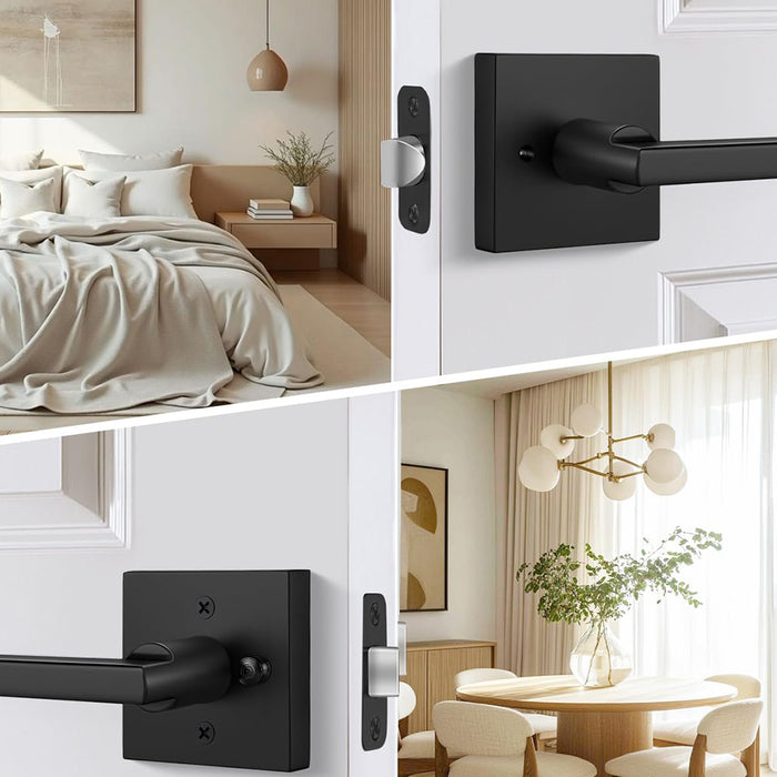 6 Pack Matte Black Privacy Door Handles For Bedroom & Bathroom