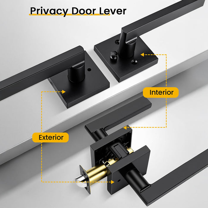 6 Pack Matte Black Privacy Door Handles For Bedroom & Bathroom