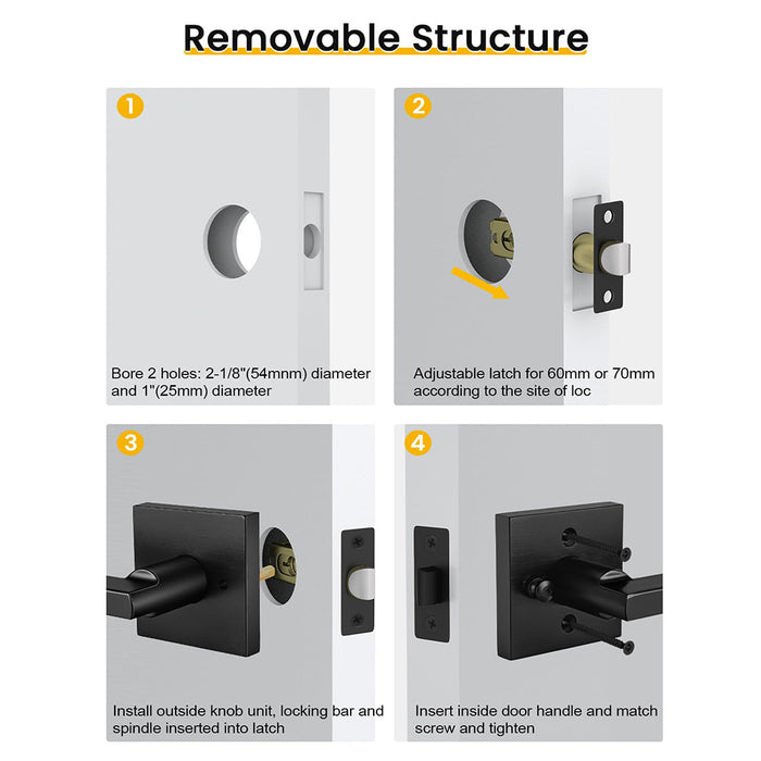 6 Pack Matte Black Privacy Door Handles For Bedroom & Bathroom