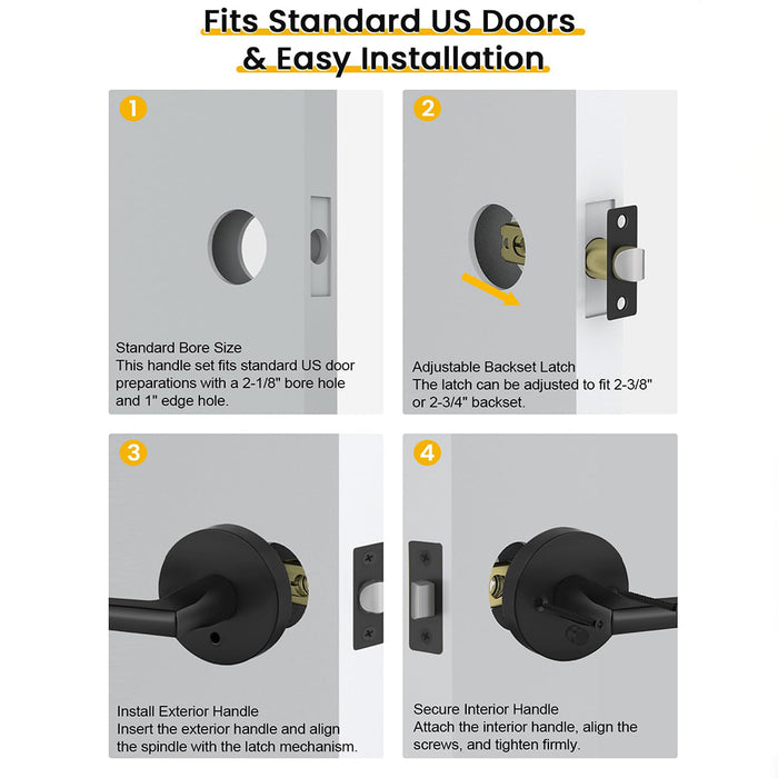 6 Pack Matte Black Privacy & Passage Interior Door Handles