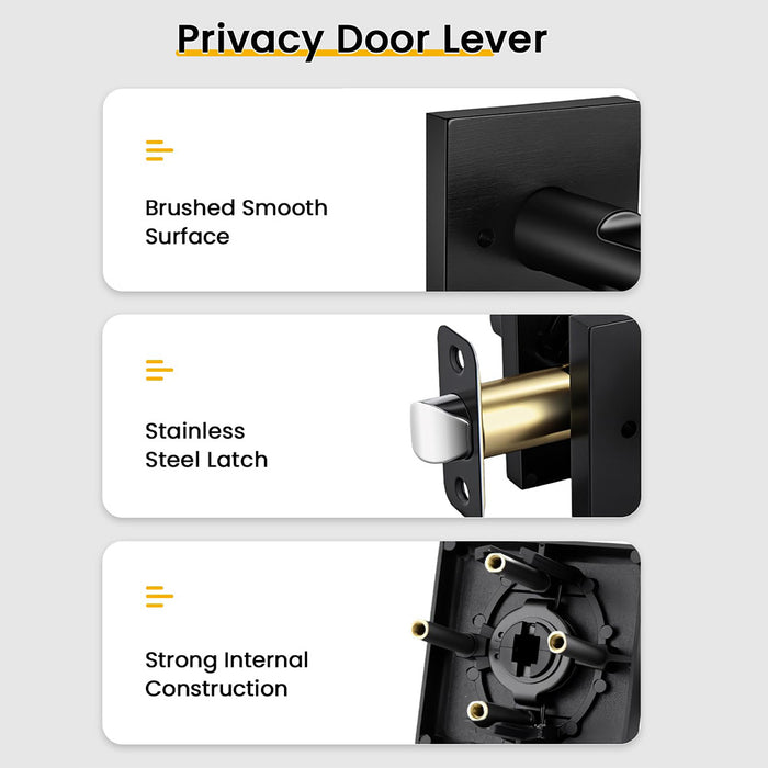 6 Pack Matte Black Privacy Door Handles For Bedroom & Bathroom