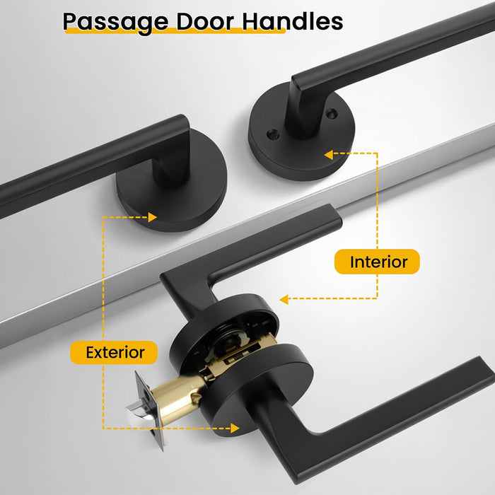 6 Pack Matte Black Privacy & Passage Interior Door Handles