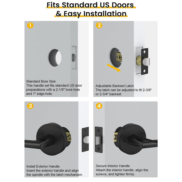 6 Pack Matte Black Privacy & Passage Interior Door Handles