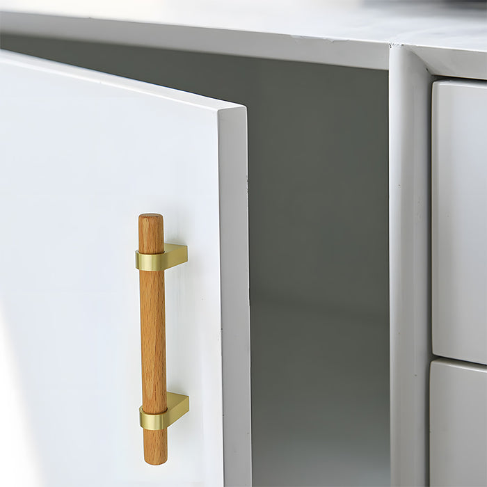 Mid-Century Walnut Wood and Brass T-Bar Cabinet Pulls