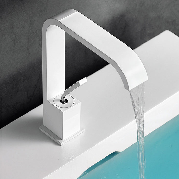 Minimalist Square Solid Brass Single Handle Bathroom Sink Faucet