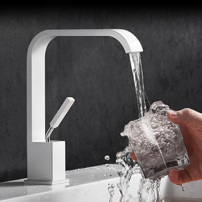 Minimalist Square Solid Brass Single Handle Bathroom Sink Faucet