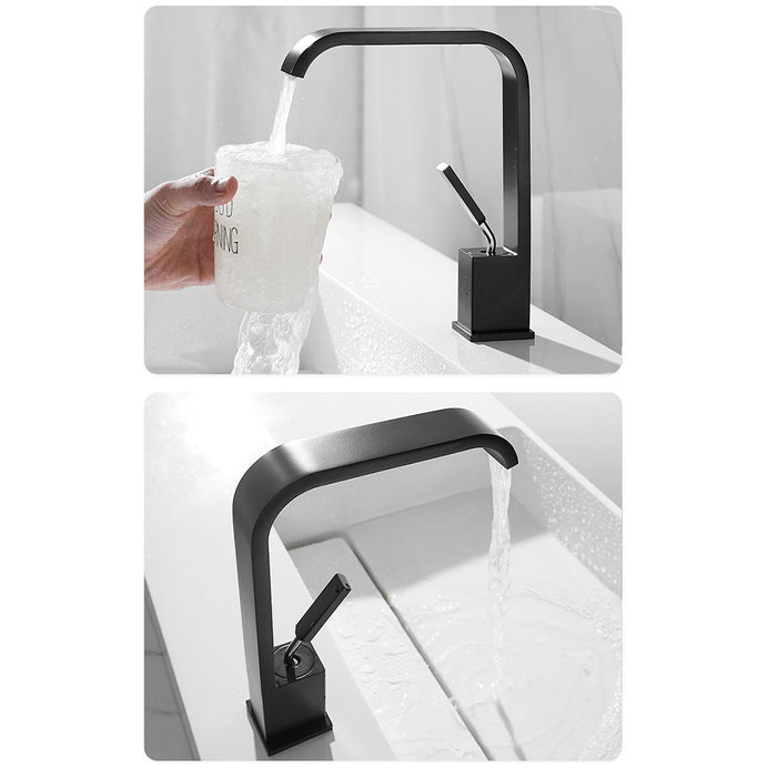 Minimalist Square Solid Brass Single Handle Bathroom Sink Faucet