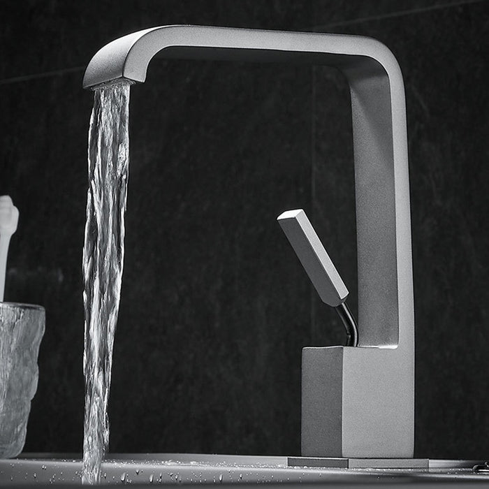 Minimalist Square Solid Brass Single Handle Bathroom Sink Faucet