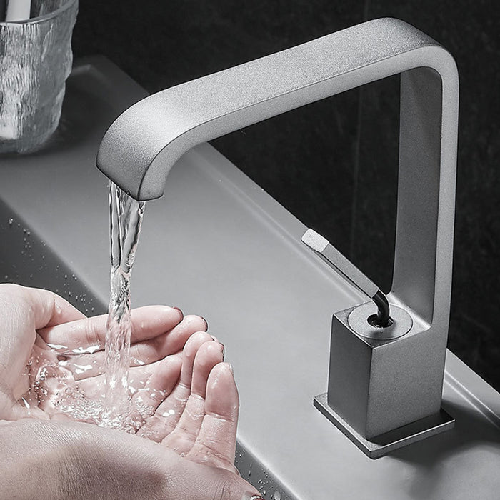 Minimalist Square Solid Brass Single Handle Bathroom Sink Faucet