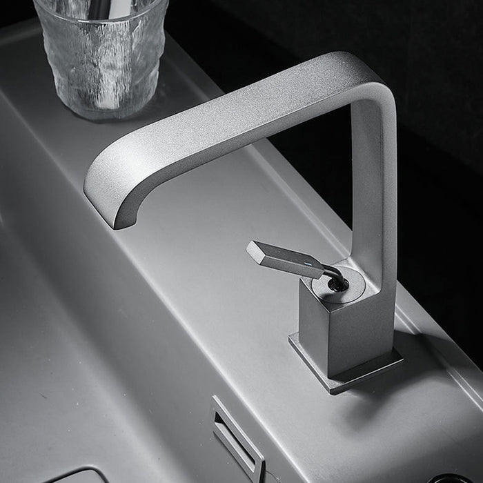 Minimalist Square Solid Brass Single Handle Bathroom Sink Faucet