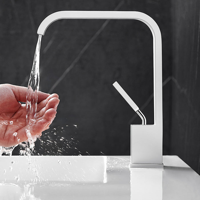 Minimalist Square Solid Brass Single Handle Bathroom Sink Faucet