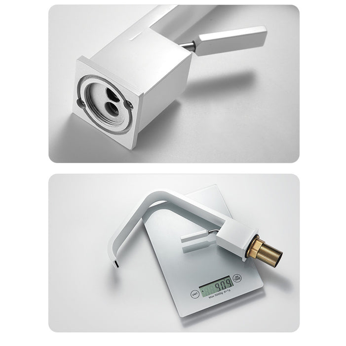 Minimalist Square Solid Brass Single Handle Bathroom Sink Faucet