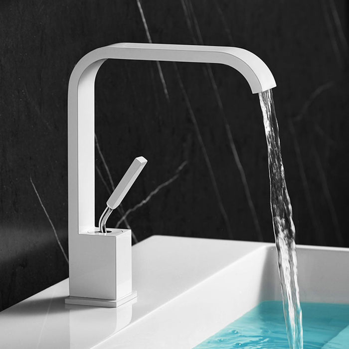 Minimalist Square Solid Brass Single Handle Bathroom Sink Faucet