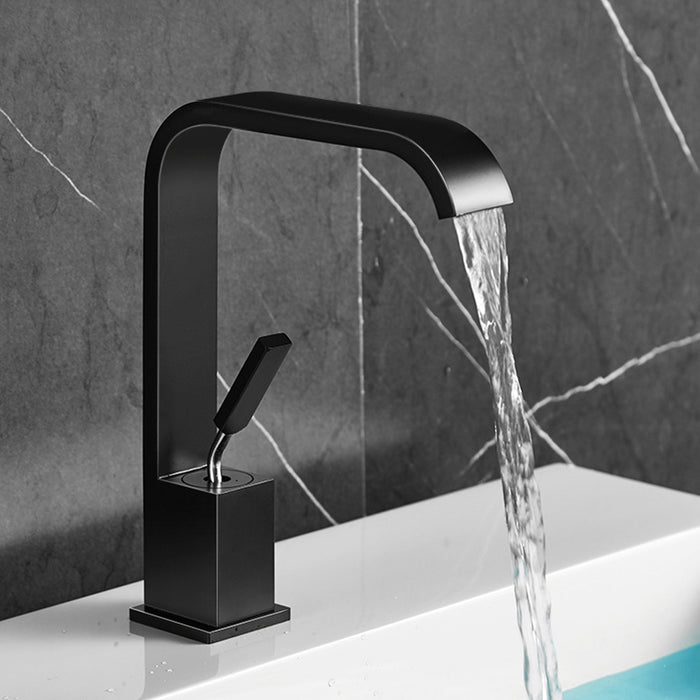 Minimalist Square Solid Brass Single Handle Bathroom Sink Faucet