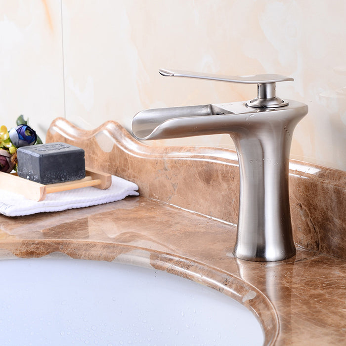 Modern Solid Brass Waterfall Bathroom Single Handle Vanity Faucets