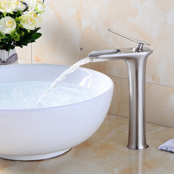 Modern Solid Brass Waterfall Bathroom Single Handle Vanity Faucets