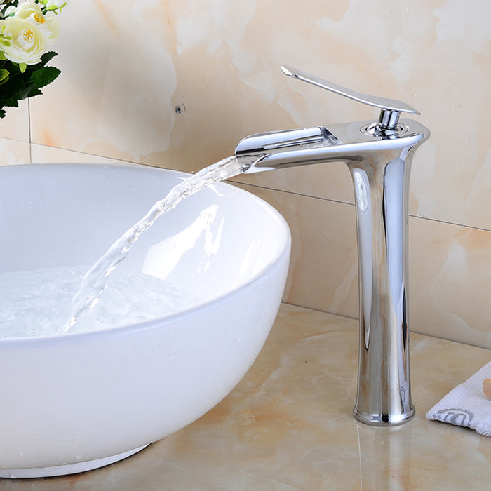 Modern Solid Brass Waterfall Bathroom Single Handle Vanity Faucets