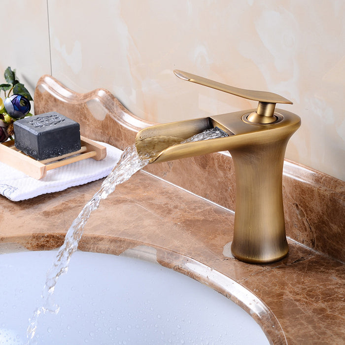 Modern Solid Brass Waterfall Bathroom Single Handle Vanity Faucets