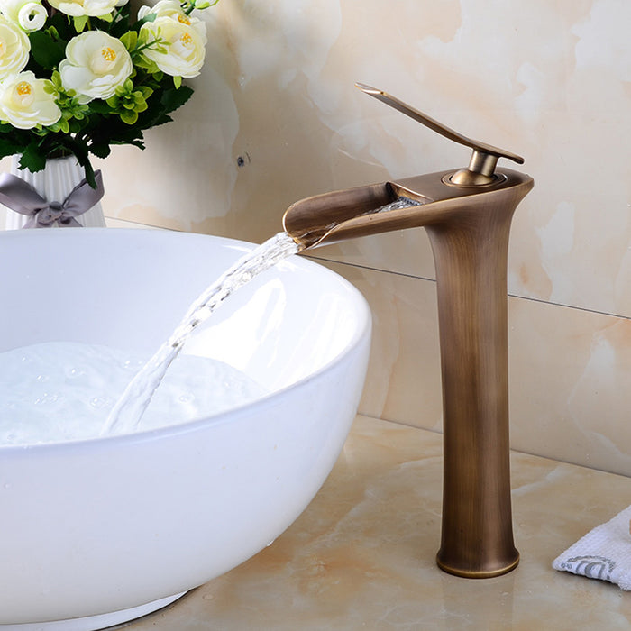 Modern Solid Brass Waterfall Bathroom Single Handle Vanity Faucets