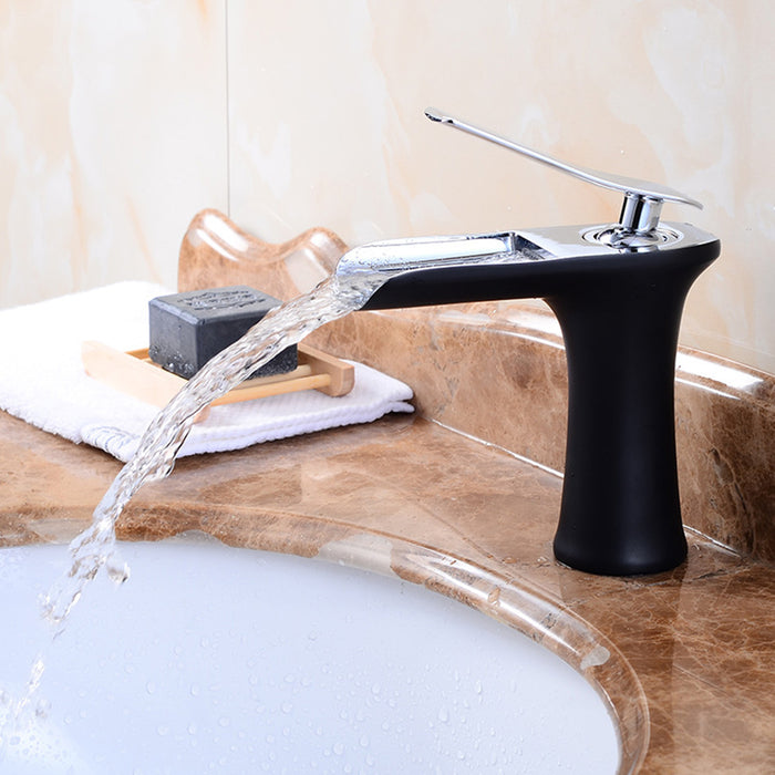 Modern Solid Brass Waterfall Bathroom Single Handle Vanity Faucets