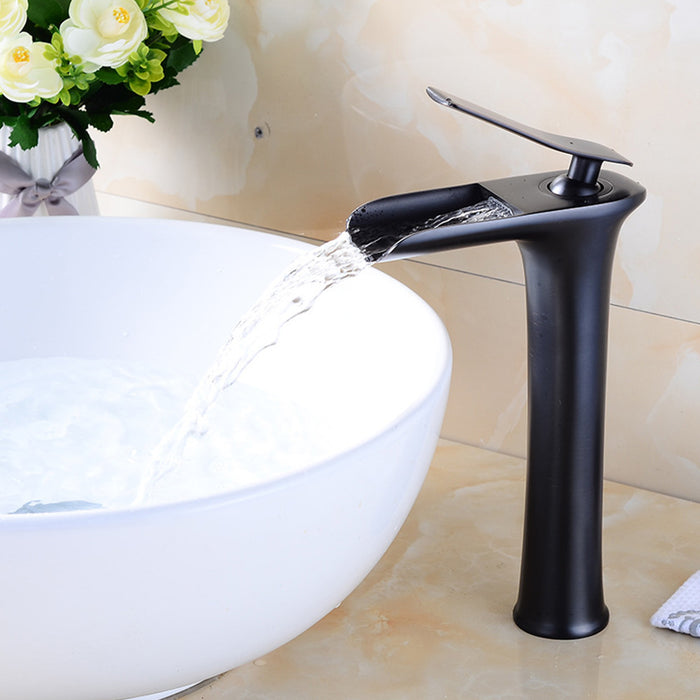 Modern Solid Brass Waterfall Bathroom Single Handle Vanity Faucets