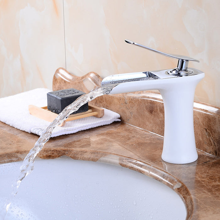 Modern Solid Brass Waterfall Bathroom Single Handle Vanity Faucets