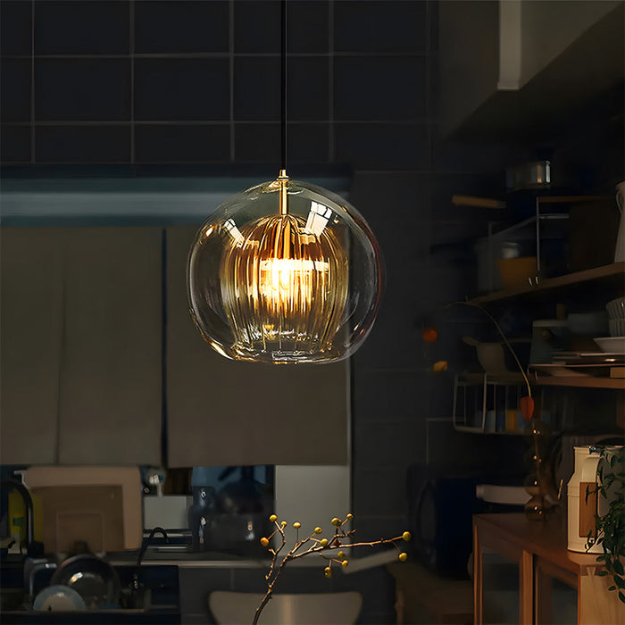 Retro Glass Globe Pendant Light with Gold-Tone Accent