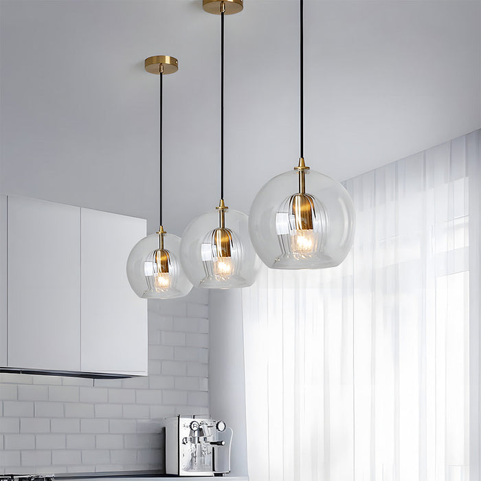 Retro Glass Globe Pendant Light with Gold-Tone Accent