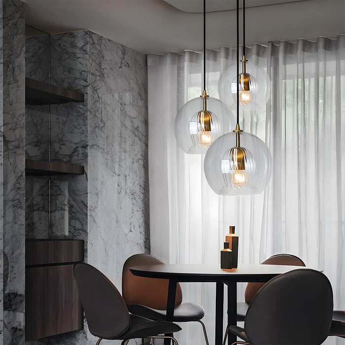 Retro Glass Globe Pendant Light with Gold-Tone Accent