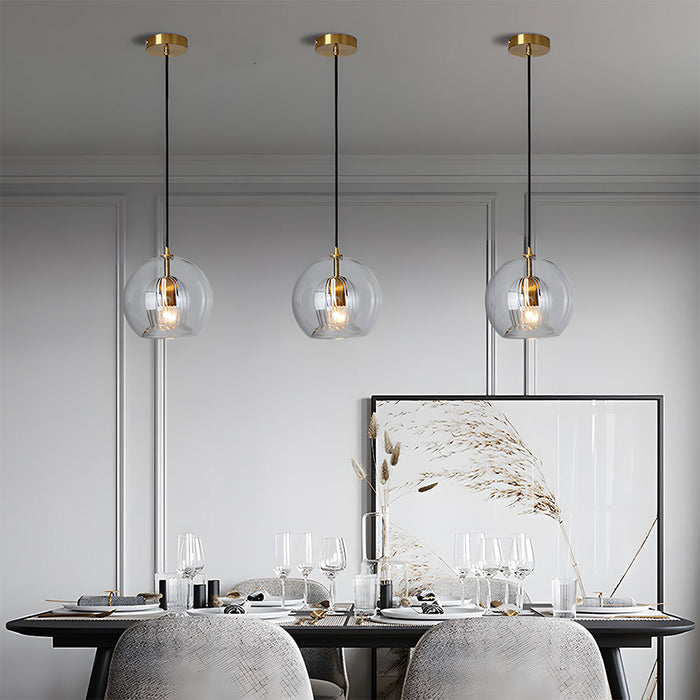 Retro Glass Globe Pendant Light with Gold-Tone Accent