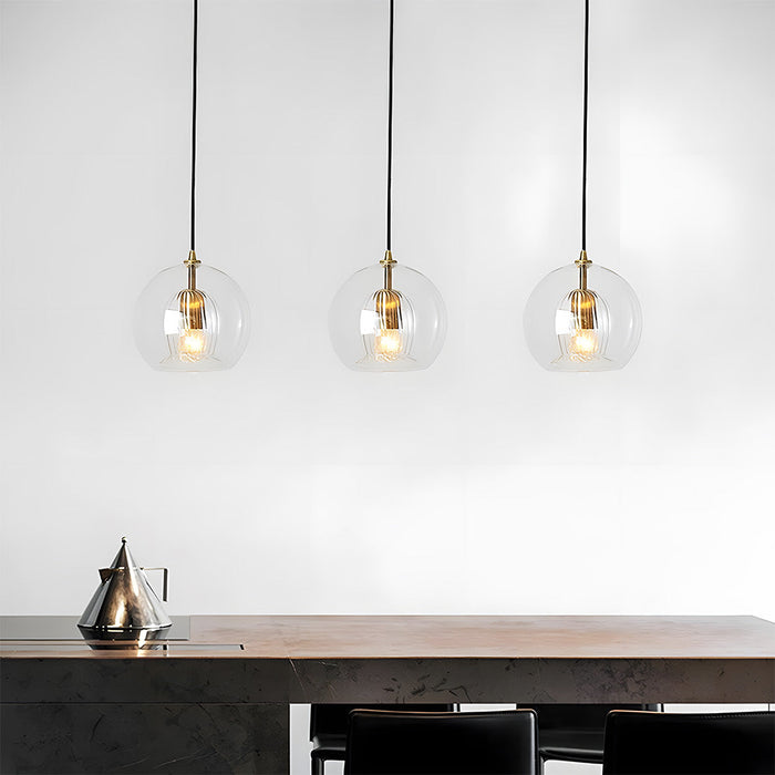 Retro Glass Globe Pendant Light with Gold-Tone Accent
