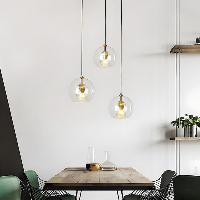 Retro Glass Globe Pendant Light with Gold-Tone Accent
