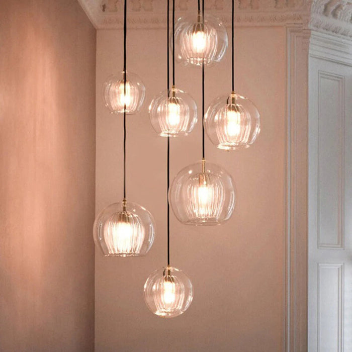 Retro Glass Globe Pendant Light with Gold-Tone Accent