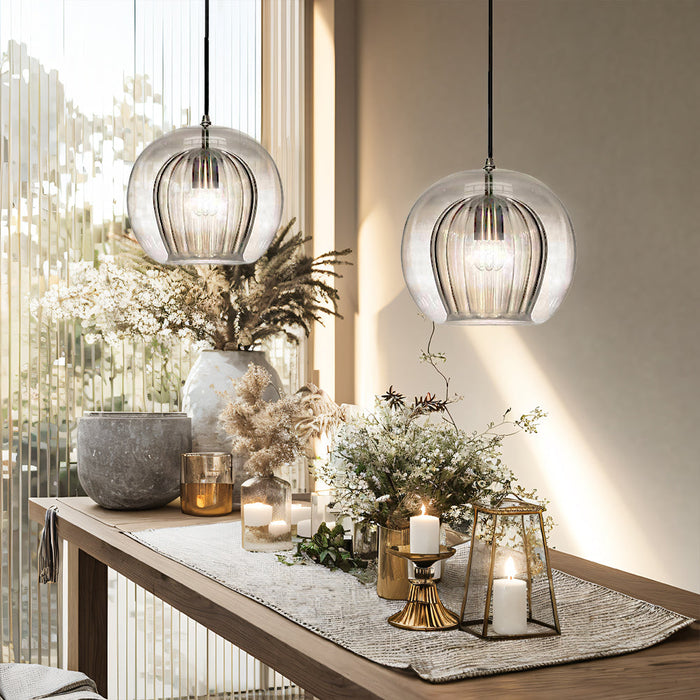 Retro Glass Globe Pendant Light with Gold-Tone Accent