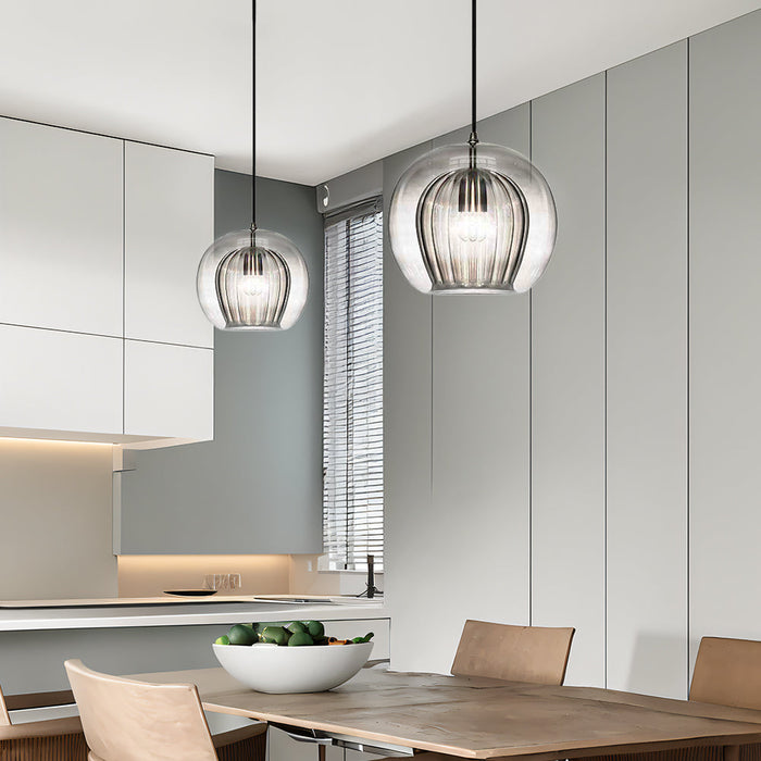 Retro Glass Globe Pendant Light with Gold-Tone Accent