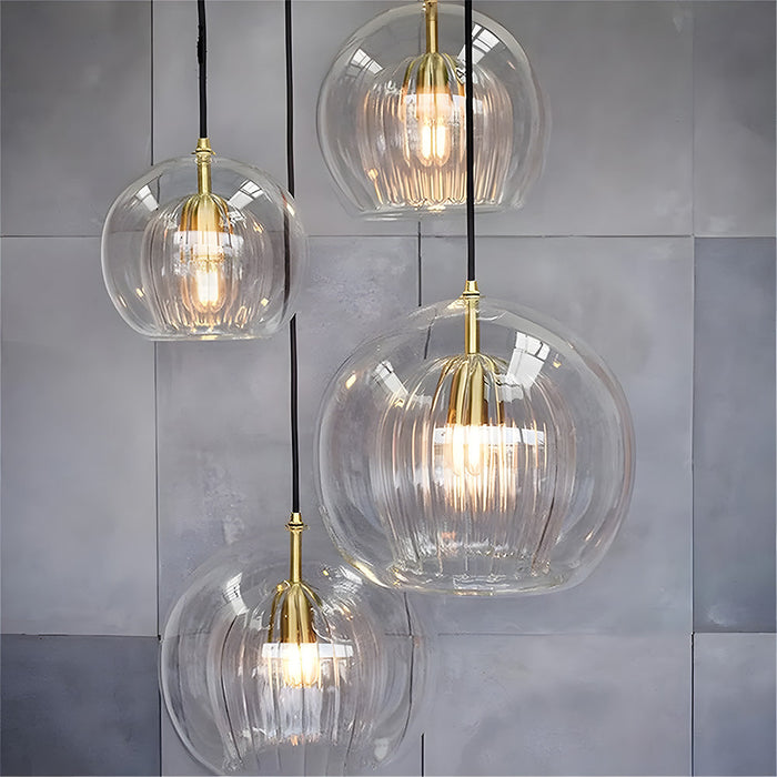Retro Glass Globe Pendant Light with Gold-Tone Accent