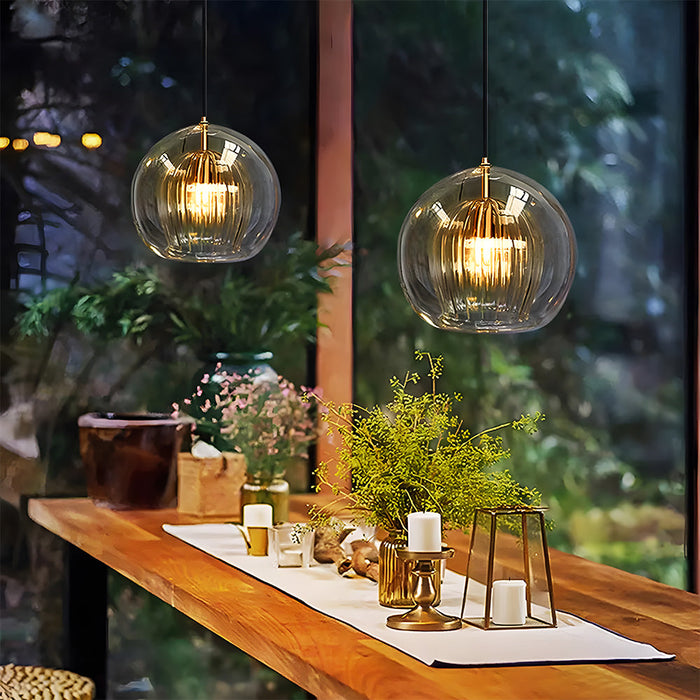 Retro Glass Globe Pendant Light with Gold-Tone Accent