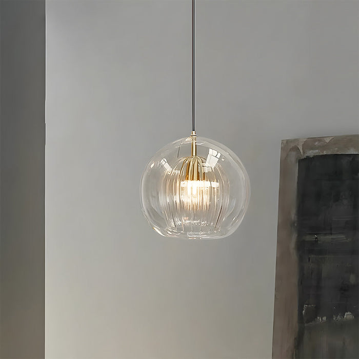 Retro Glass Globe Pendant Light with Gold-Tone Accent
