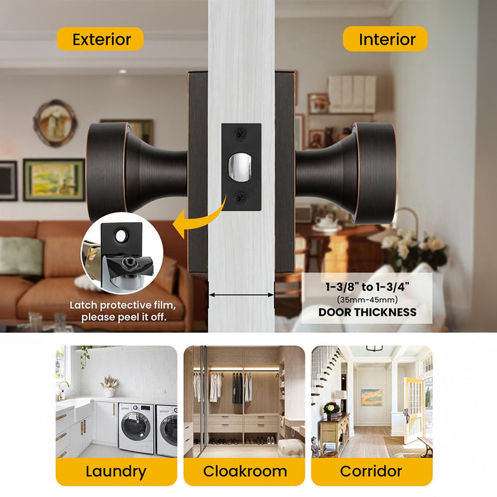 Rectangle Zinc Alloy Interior Passage Door Knobs