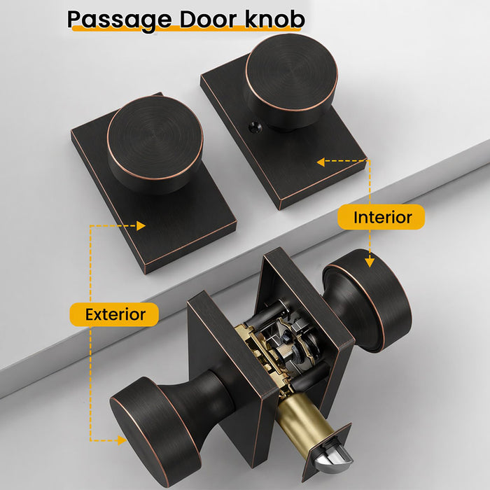Rectangle Zinc Alloy Interior Passage Door Knobs