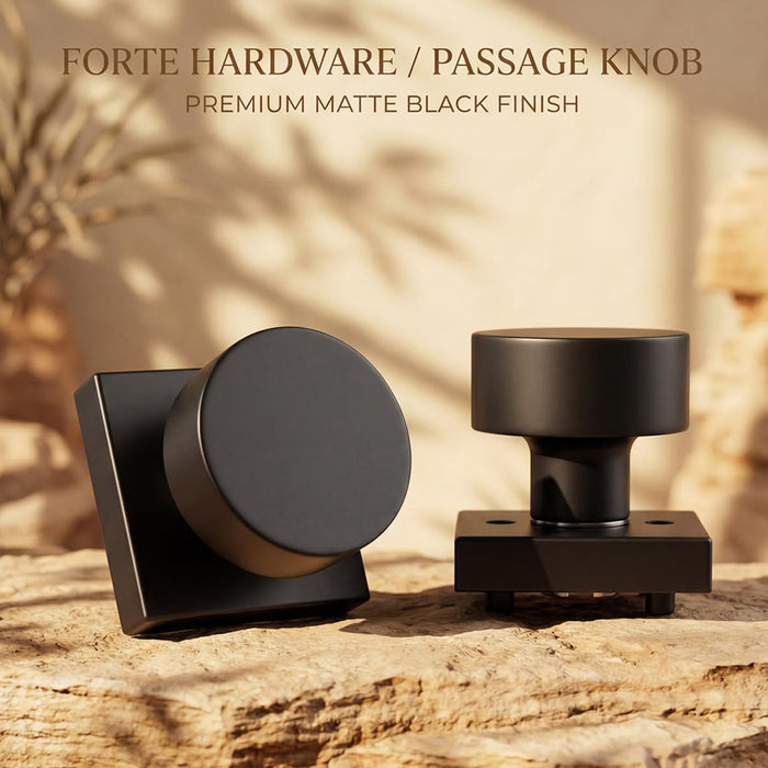 Modern Matte Black Passage Door Knob for Bedroom & Bathroom