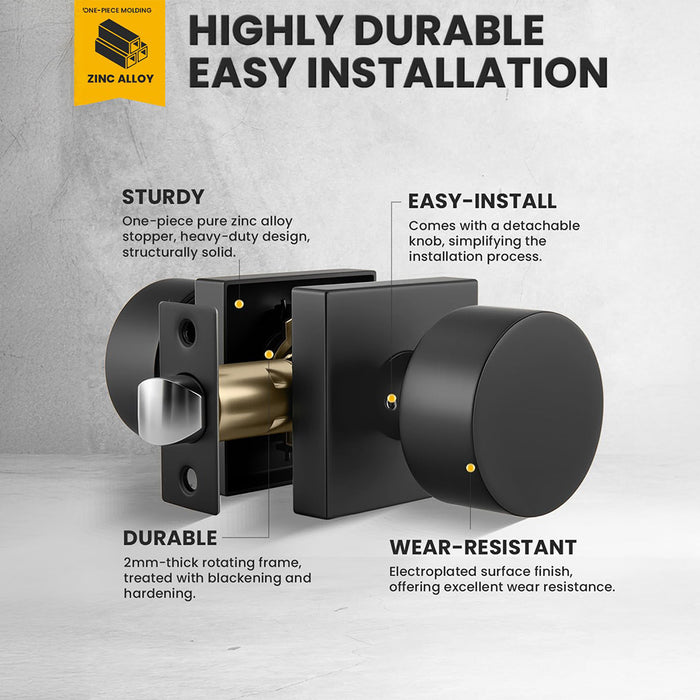 Modern Matte Black Passage Door Knob for Bedroom & Bathroom