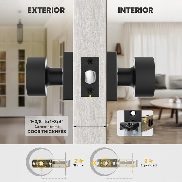 Modern Matte Black Passage Door Knob for Bedroom & Bathroom