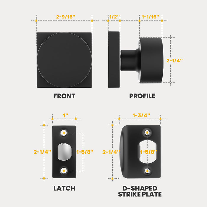 Modern Matte Black Passage Door Knob for Bedroom & Bathroom
